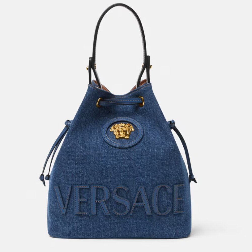 NWT AUTHENTIC Versace La Medusa Denim Bucket Bag $1,450
